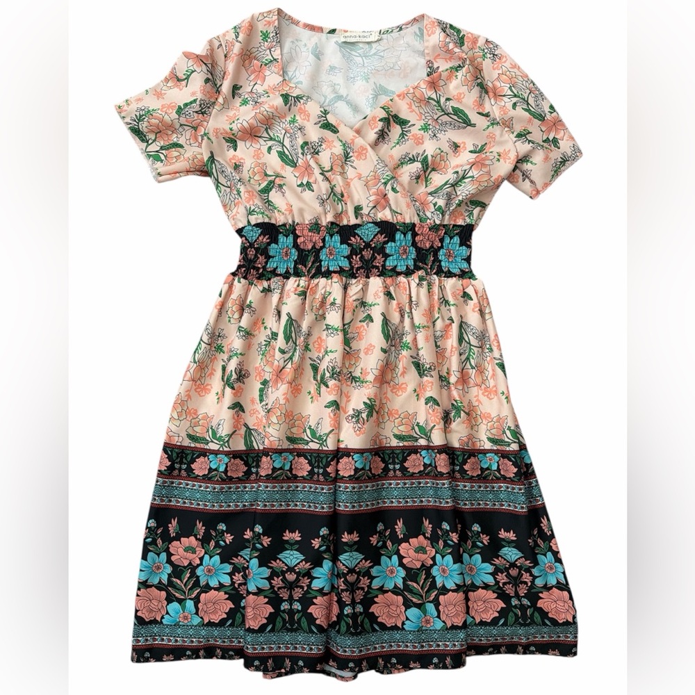 Anna-Kaci smocked waist bohemian dress sz S